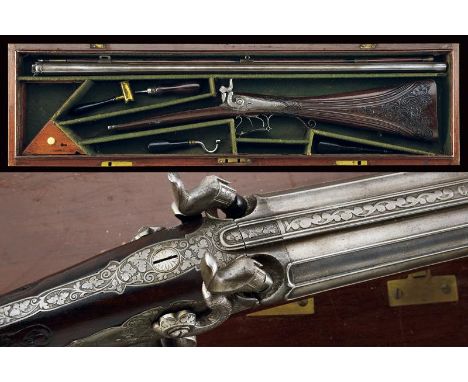 dating: Mid 19th Century provenance: Belgium, Smoothbore, round, damask, 17.5 mm cal barrels decorated with longitudinal flut