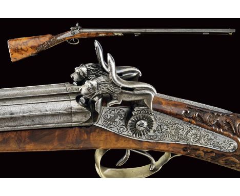 dating: Mid 19th Century provenance: Bergamo, Round, smoothbore, 16,5 mm cal. barrels, decorated with ribs, in very fine dama