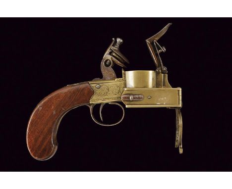 dating: circa 1800 provenance: Europe, Brass frame with fine floral engravings. Iron hammer, trigger guard and grip, gate wit