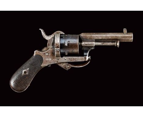 dating: about 1870 provenance: England, Octagonal, rifled, 5 mm cal barrel, with high front sight; smooth, browned six-shot c