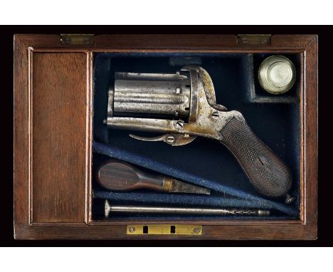dating: about 1870 provenance: England, Grooved, six-shot barrel-cylinder group, with marks of the Birmingham test bench, smo