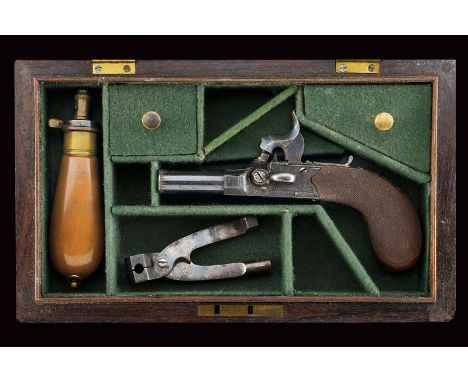 dating: Mid 19th Century provenance: England, Two juxtaposed, turn-off, smoothbore, 10 mm cal. barrels, with small frame at t