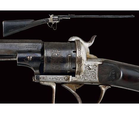 dating: about 1870 provenance: Belgium, Octagonal, rifled, browned, 11 mm cal. barrel, provided with rear sight and foresight