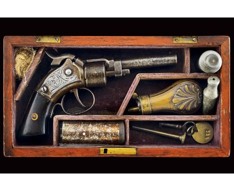 dating: third quarter of the 19th Century provenance: USA, Round, rifled, cal. 28 barrel with foresight; engraved, six-shot c