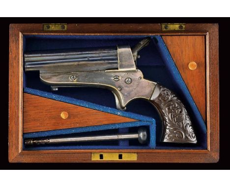 dating: Third quarter of the 19th Century provenance: England, Group of four round, browned, 30 rimfire cal barrels sliding f