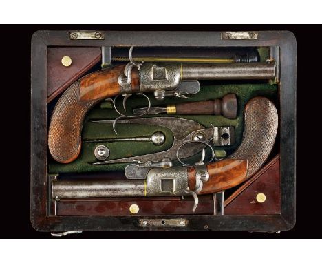 dating: 1840 circa provenance: Graz, Round, rifled, turn-off, 9 mm cal barrels made of fine damask, with rib, signed in gold 