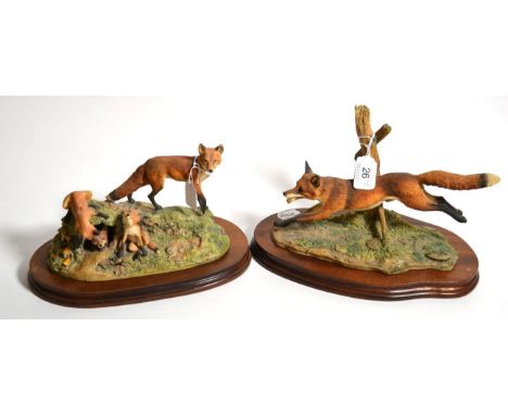 Border Fine Arts 'Leicester Fox', model No. L58 by Ray Ayres, limited edition 300/500, on wood base and 'Fox and Family', mod