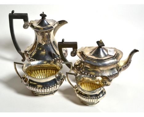 A late Victorian silver four piece tea service, probably Charles Horner, Birmingham, 1900, comprising teapot, hot water pot, 