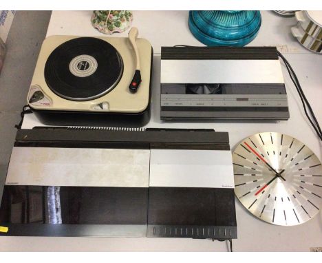 Bang &amp; Olufsen Beocenter 4000 tape player, Beogram CD3300 and Beotime wall clock, together with Goldring Lenco record pla