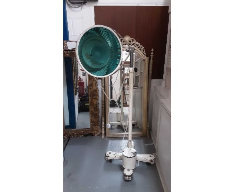 An enamelled hospital lamp, converted for household use, with spring-loaded height adjuster
