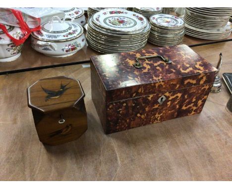 Georgian tea caddy with later faux-tortoiseshell cover, and a Sorrento ware box (2)