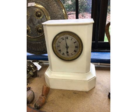 A Victorian white marble mantel clock, 26.5cm highUnfortunately we do not know if this clock is in working order as it doesn'