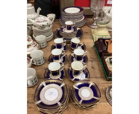 Spode Copelands China blue, white and gold teaset, together with similar plates by Aynsley