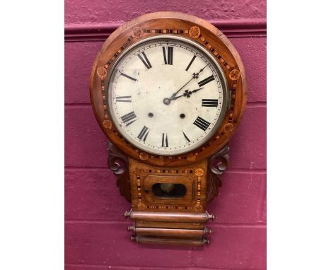 Victorian inlaid drop dial wall clock together with two mahogany mantel clocks (3)