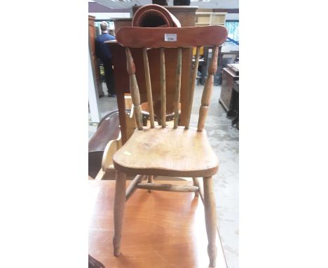 Children's stick back chair and an oak blanket box (2)