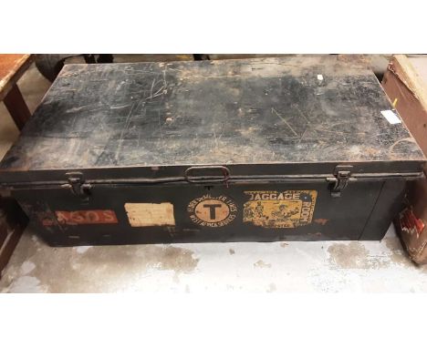 Vintage tin trunk, together with another trunk and two leather suitcases (4)