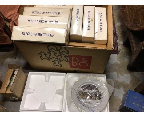 Royal Worcester Christmas Plates 1979-1982 together with a large quantity of boxed Royal Worcester ornaments (2 boxes)