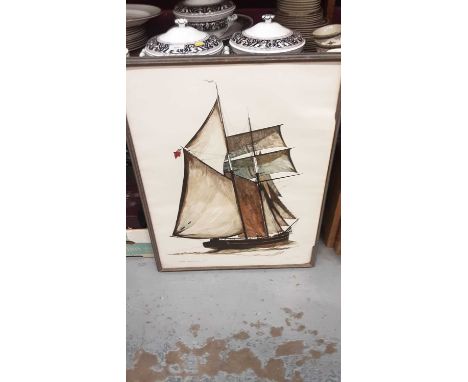 James Archibald Mitchell: a limited edition coloured lithograph print ‘English coastal schooner 1890’ - framed