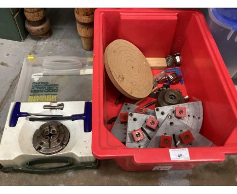 Selection of tools including Record Power 4 jaw self centering chuck