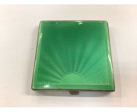 1950s silver and green enamel powder compact (Birmingham 1950)