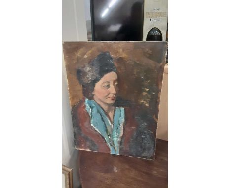 Oil on board impasto portrait of a woman