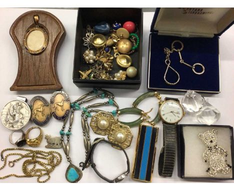 Group of vintage costume jewellery, two wristwatches, lighter and other bijouterie