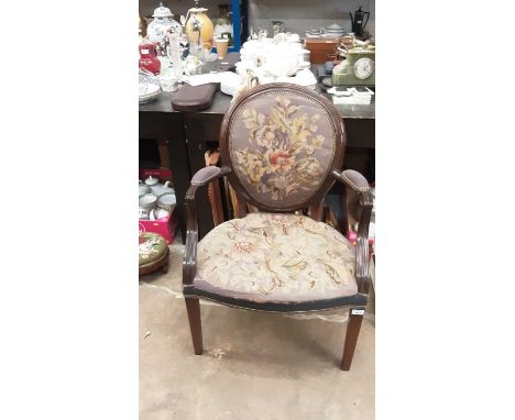 French style open elbow chair with tapestry seat and back