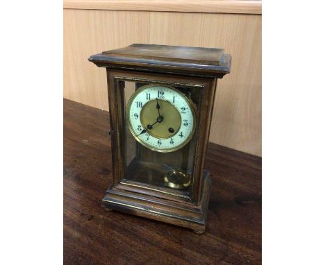 Edwardian mahogany mantel clock striking on a gong, 30cm high