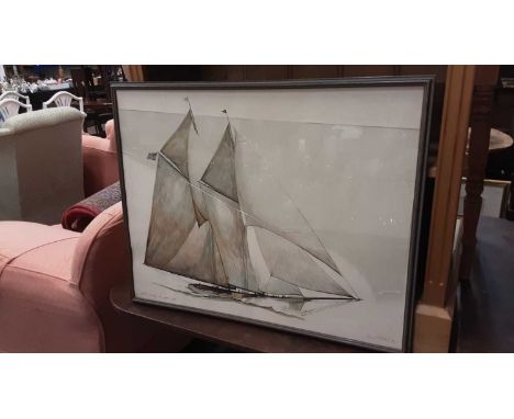James Archibald Mitchell: a limited edition coloured lithograph print ‘Yacht America as rigged in 1900’ (3) framed 