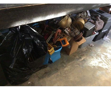 Several boxes of tools, two oil lamps, etc