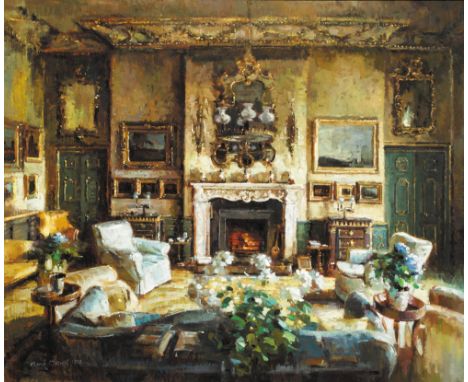 Mark O'Neill (b.1963) DRAWING ROOM OF A HOUSE IN HOLLAND PARK, LONDON, 1998 oil on board signed and dated lower right Commiss