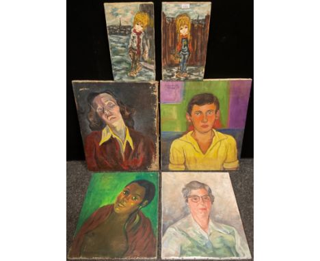 A small folio of portraiture - Pierre Noyelle, Portrait of a young man, signed, dated 1959, oil on canvas, 65cm x 54cm;  indi