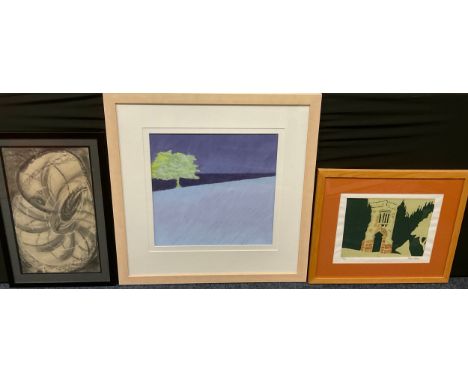 Robin Sellick, lino print, 19/20, signed, 28cm x 33cm; Shenac Rogerson, Summer Views from Mayos, pastel, 41cm x 41cm; another