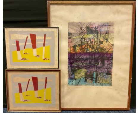 Willy Mucha (1905 x 1995), by and after, ‘Abstract composition’, signed in pencil to margin, artist’s proof, coloured engravi