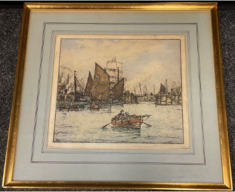 Nelson Dawson, by and after, Scarborough Harbour, signed in pencil to margin, woodblock print, 36cm x 41cm. 