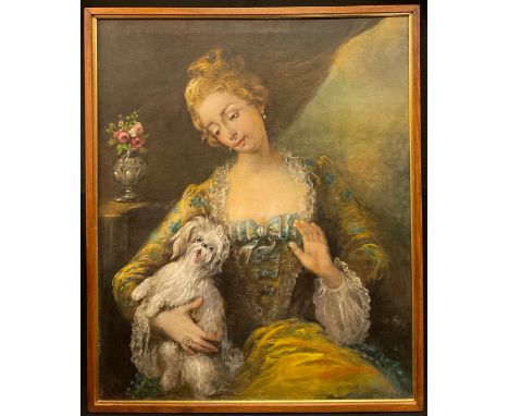 Italian School (20th century)Portrait of a Lady and her dog,oil on canvas, 82cm x 67cm 