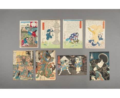 A GROUP OF EIGHT COLOR WOODBLOCK PRINTS, 19TH CENTURYJapan, 1836-1884Two prints from the series 'Heroes of popular history of