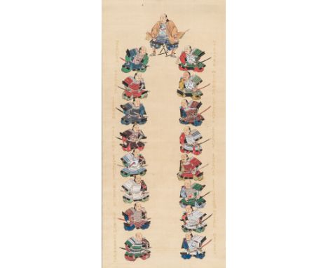A SCROLL PAINTING OF THE SIXTEEN DIVINE GENERALS OF THE TOKUGAWA IEYASU, MEIJIJapan, 19th century, Meiji period (1868-1912)In