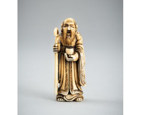 AN IVORY NETSUKE OF AN IMMORTAL, EDO PERIODJapan, late 18th to early 19th century, Edo period (1615-1868)The immortal depicte