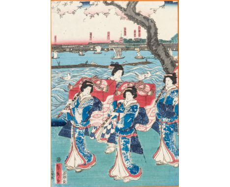UTAGAWA SADAHIDE (1807-1873), COURT LADIES GOING OUT FOR CHERRY BLOSSOM VIEWINGBy Utagawa Sadahide (1807-1873), signed Sadahi