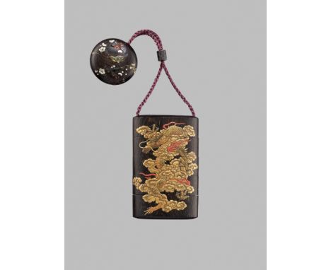MORIMASA: A FINE LACQUERED WOOD FOUR-CASE INRO DEPICTING A DRAGON AND TIGERBy Morimasa, signed Morimasa 守正 saku 作Japan, 19th 