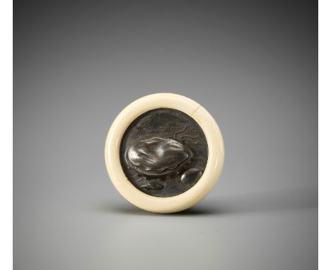 KIKUGAWA: AN IVORY AND SHIBUICHI KAGAMIBUTA NETSUKE WITH SHELLSBy a member of the Kikugawa family, signed Kikugawa 菊川Japan, E