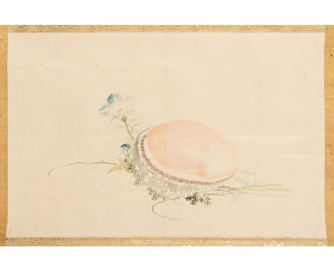 A SCROLL PAINTING OF AN AWABI SHELL, 19th CENTURYJapan, 19th century, Edo period (1615-1868). Ink and watercolor on paper, wi