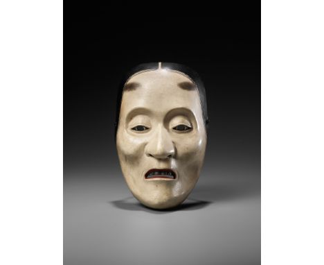 A RARE NOH MASK OF YASE-ONNAJapan, 19th centuryFinely carved and decorated in creamy white and polychrome pigments over wood 