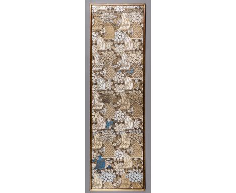 AN EMBROIDERED SILK PANEL, EDOJapan, Edo period (1615-1868)Finely woven with silk in earthy colors, blue and gilt threads to 
