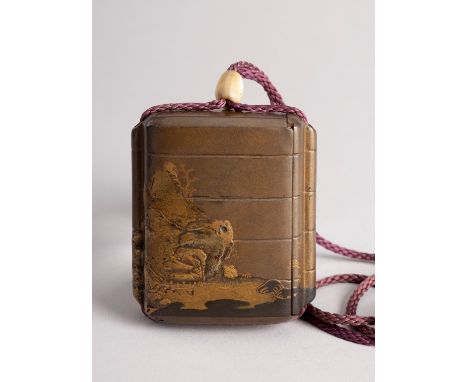 TENKAICHI SHIOMI MASANARI: A SIDE-OPENING LACQUER INRO FITTED WITH DRAWERSBy a member of the Masanari family, Signed Tenkaich