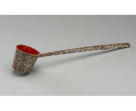 A LACQUERED WOOD HISHAKU (WATER LADLE)Japan, Edo Period (1615-1868). The ladle with a long straight handle pierced with one a