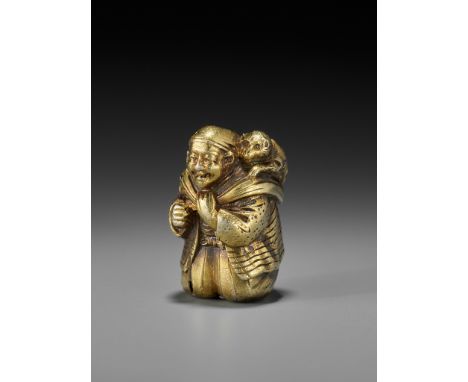 KATSUO: A MASTERFUL SOLID GOLD OJIME OF A SARUMAWASHIBy Katsuo, signed Katsuo 勝小 Japan, Meiji period (1868-19812)Superbly wor