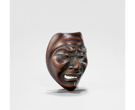 DEME: A NOH WOOD MASK NETSUKE OF YORIMASA, EDO PERIODBy a member of the Deme family, signed Deme saku 出目作Japan, 19th century,