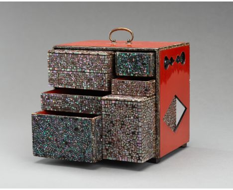 A VERMILLION LACQUERED SAGE-JUBAKOJapan, Meiji Period (1868-1912), second half of the 19th century. The frame raised on four 
